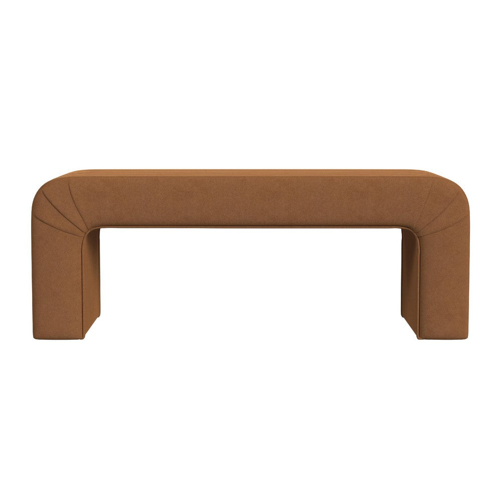 Benjara Gus Bench, Curved Arch Design, Orange Channel Tufted Velvet 48 Inch