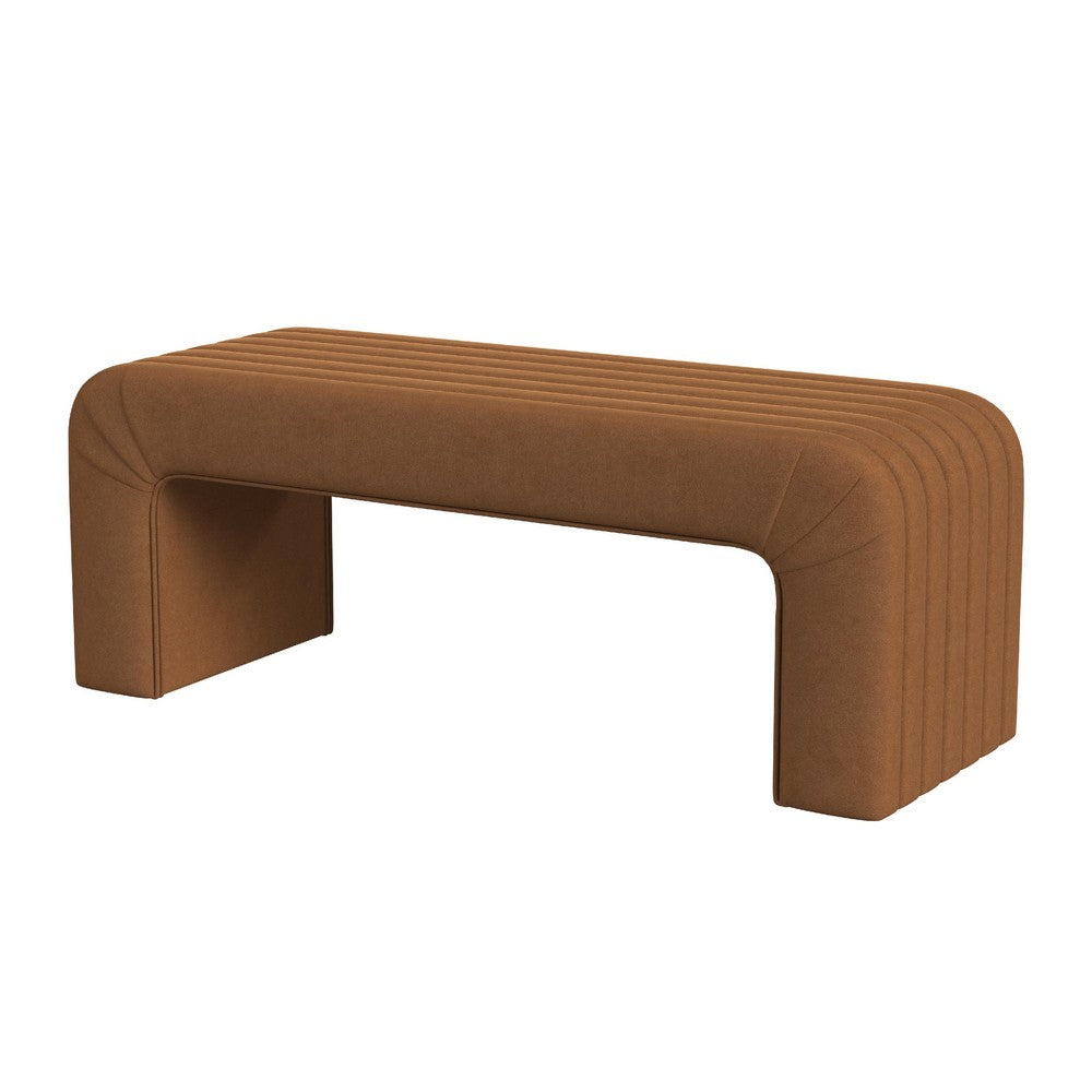 Benjara Gus Bench, Curved Arch Design, Orange Channel Tufted Velvet 48 Inch