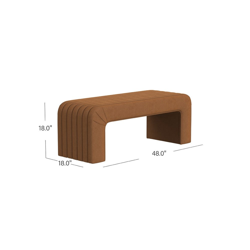 Benjara Gus Bench, Curved Arch Design, Orange Channel Tufted Velvet 48 Inch