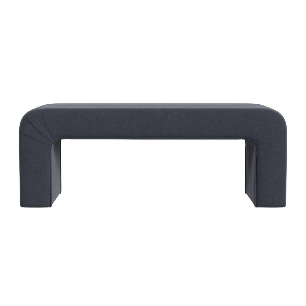 Benjara Gus Bench, Curved Arch Design, Blue Channel Tufted Velvet 48 Inch