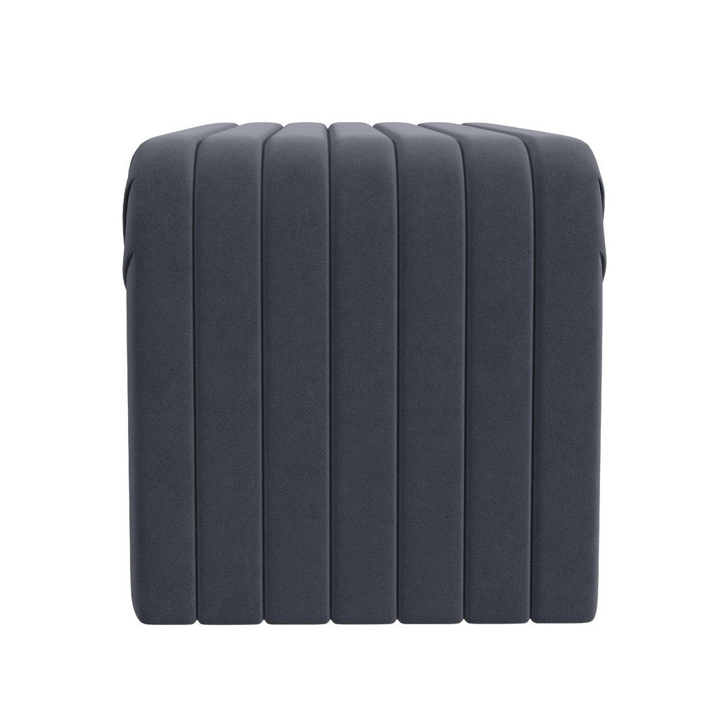 Benjara Gus Bench, Curved Arch Design, Blue Channel Tufted Velvet 48 Inch