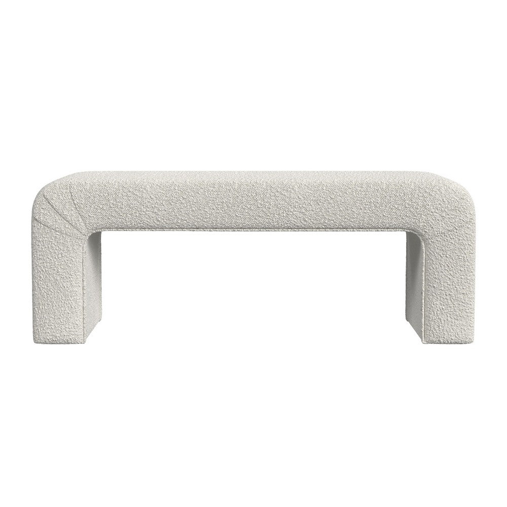Benjara Gus Bench, Curved Arch Design, Cream Channel Tufted Velvet 48 Inch