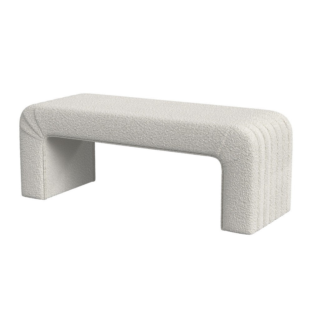 Benjara Gus Bench, Curved Arch Design, Cream Channel Tufted Velvet 48 Inch