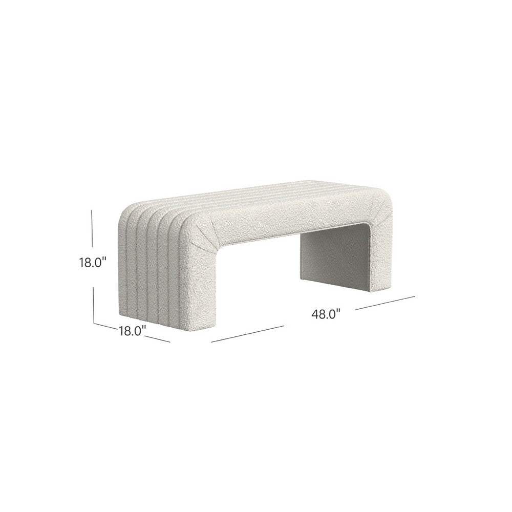 Benjara Gus Bench, Curved Arch Design, Cream Channel Tufted Velvet 48 Inch