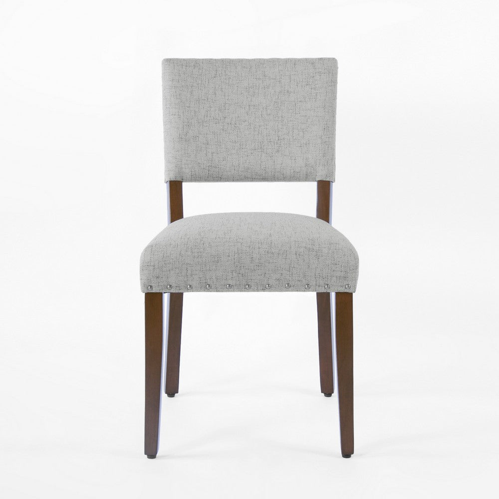 Benjara Dining Side Chair Set of 2, Padded Open Back, Gray Woven Fabric