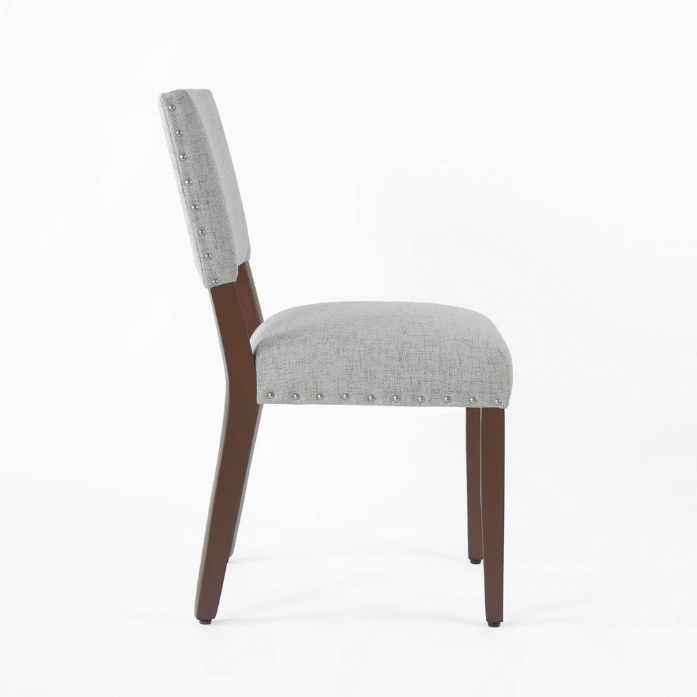 Benjara Dining Side Chair Set of 2, Padded Open Back, Gray Woven Fabric