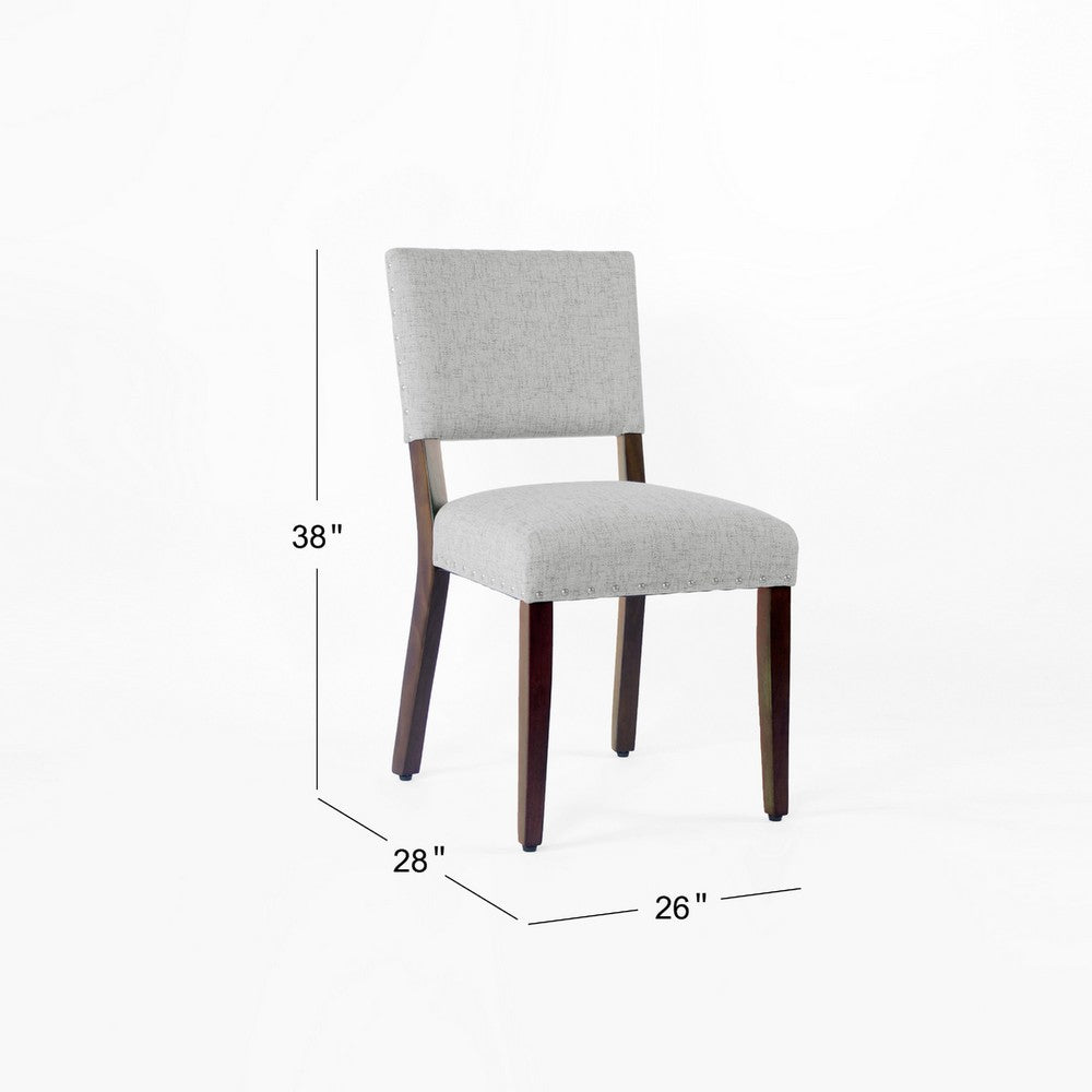 Benjara Dining Side Chair Set of 2, Padded Open Back, Gray Woven Fabric
