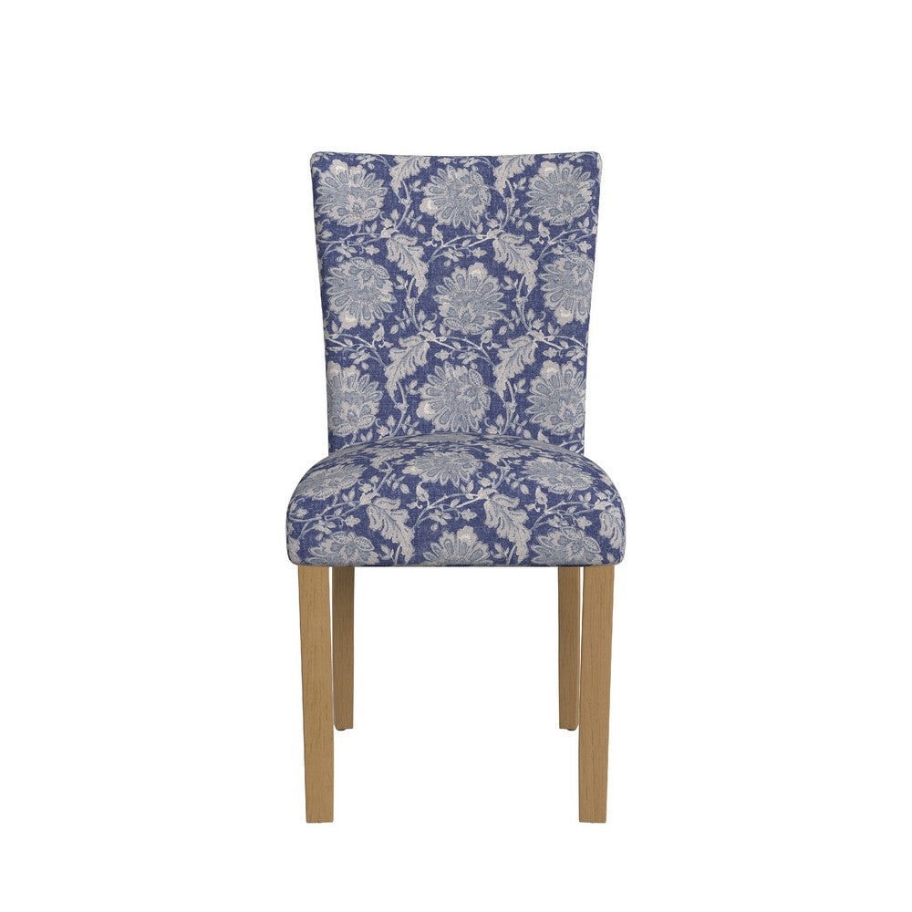 Benjara Jax Parsons Dining Chair Set of 2, Blue Gray Floral Print Polyester