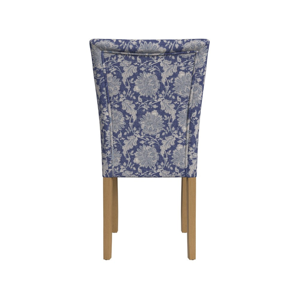 Benjara Jax Parsons Dining Chair Set of 2, Blue Gray Floral Print Polyester