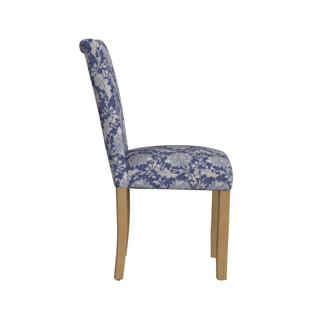 Benjara Jax Parsons Dining Chair Set of 2, Blue Gray Floral Print Polyester
