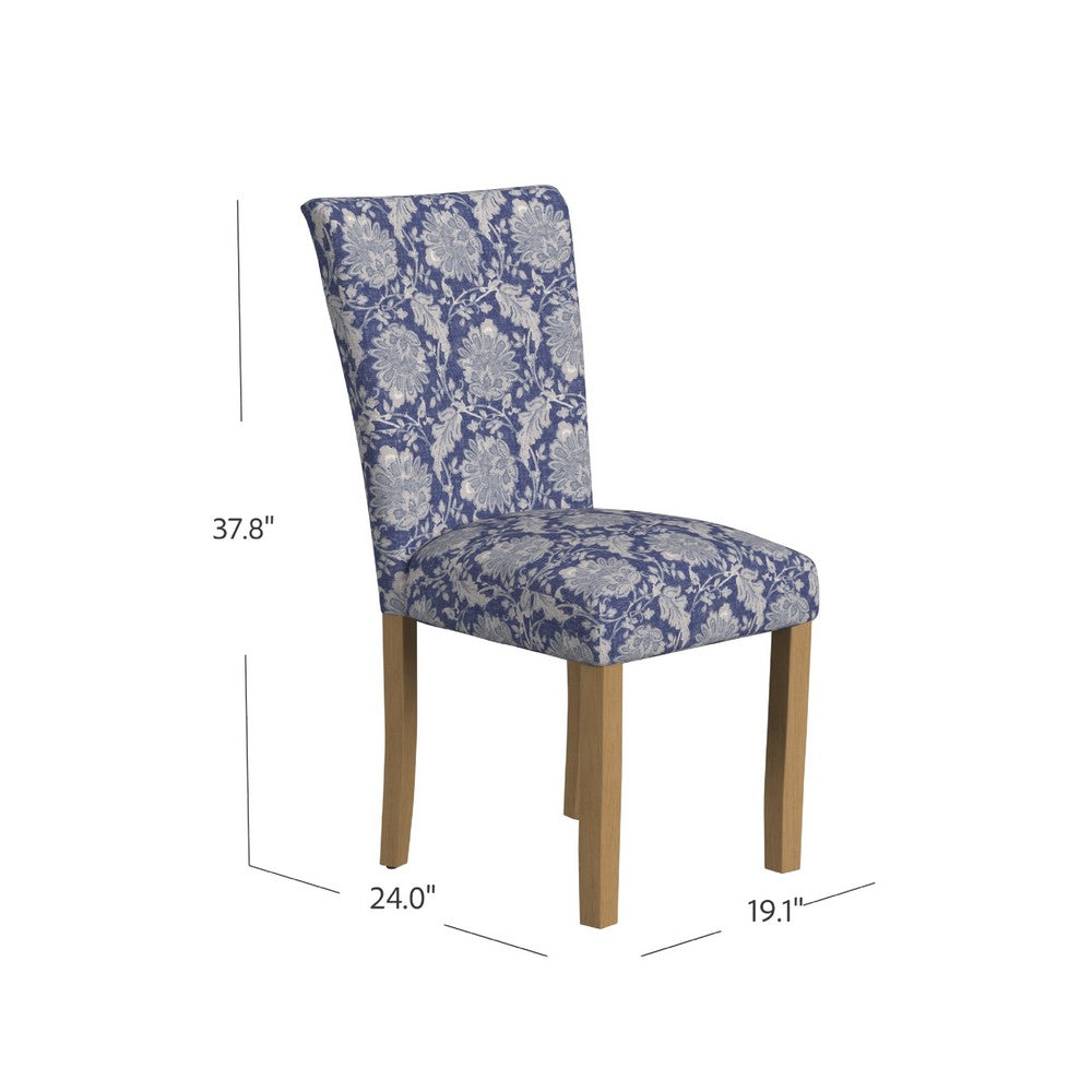 Benjara Jax Parsons Dining Chair Set of 2, Blue Gray Floral Print Polyester