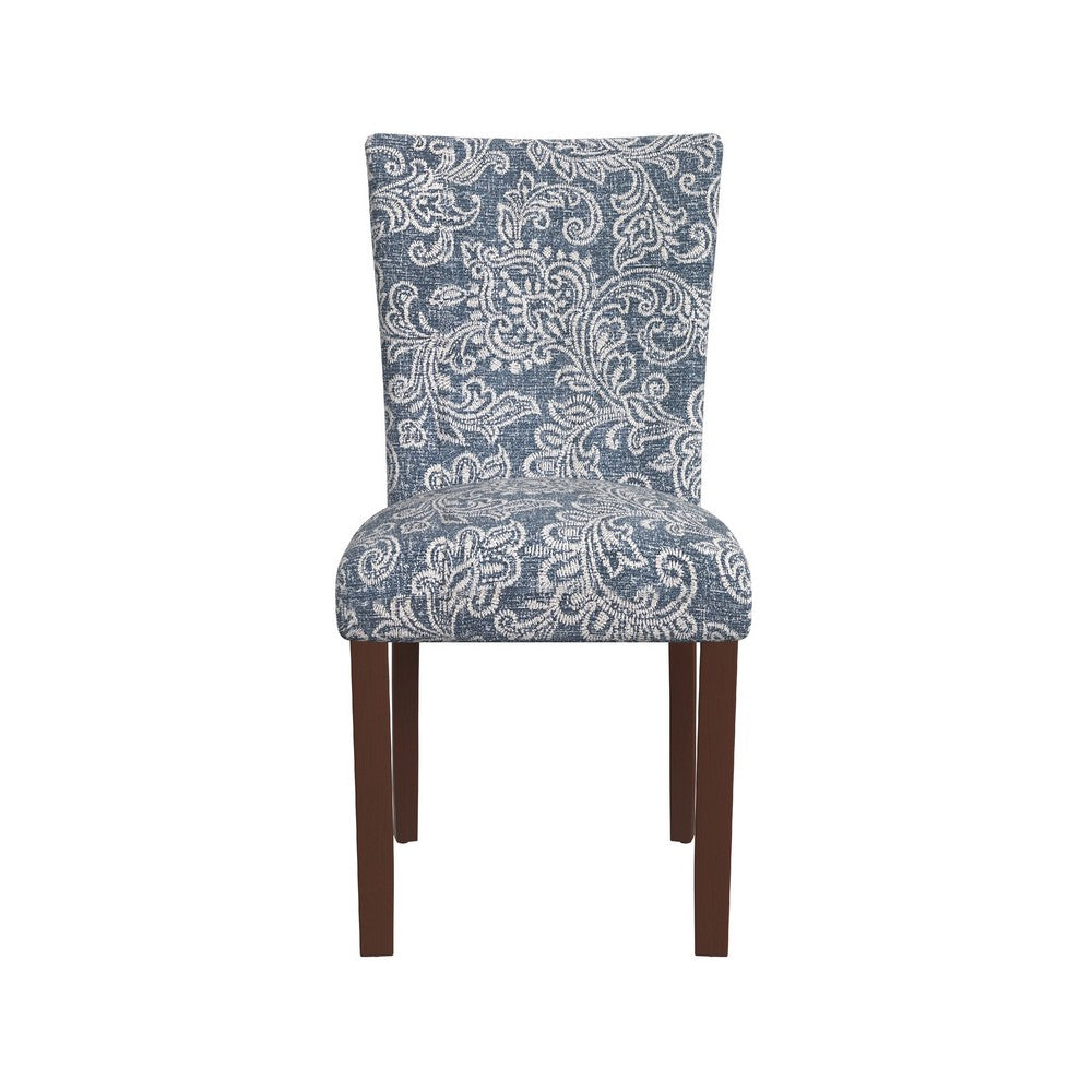Benjara Jax Parsons Dining Chair Set of 2, Blue Jacobean Print Polyester