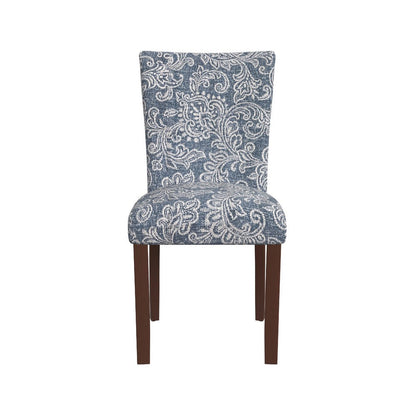 Benjara Jax Parsons Dining Chair Set of 2, Blue Jacobean Print Polyester