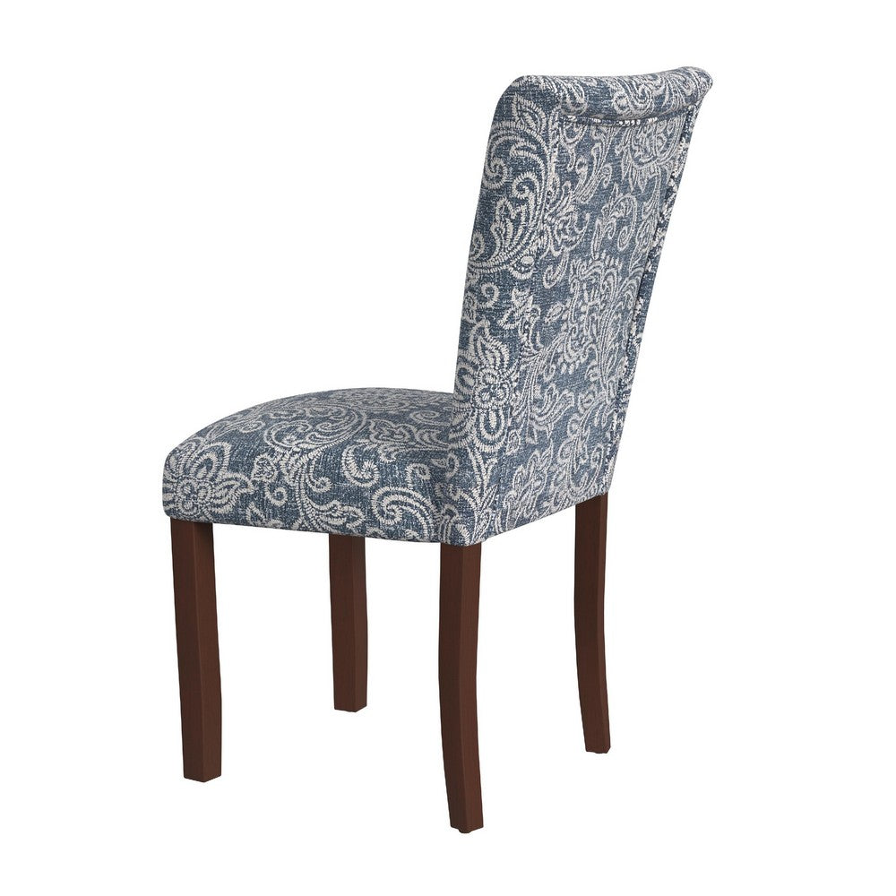 Benjara Jax Parsons Dining Chair Set of 2, Blue Jacobean Print Polyester