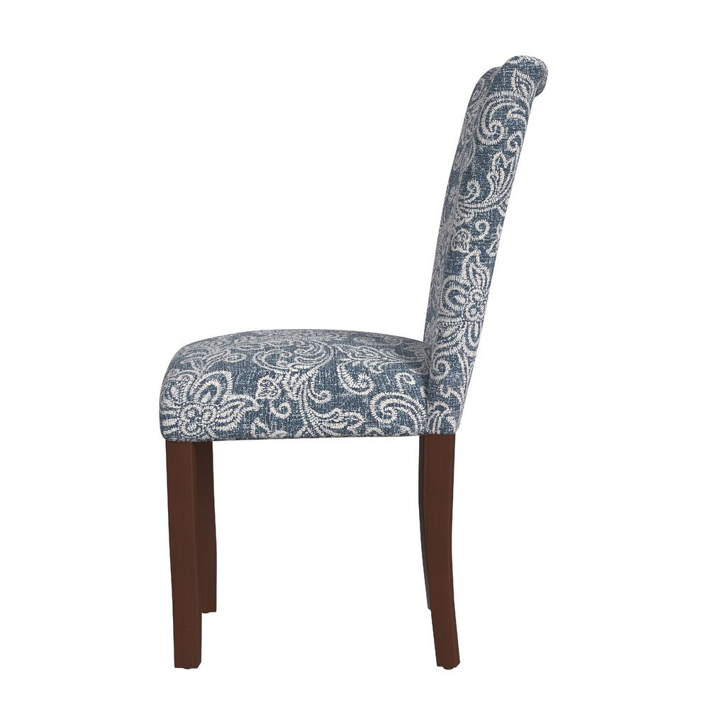 Benjara Jax Parsons Dining Chair Set of 2, Blue Jacobean Print Polyester