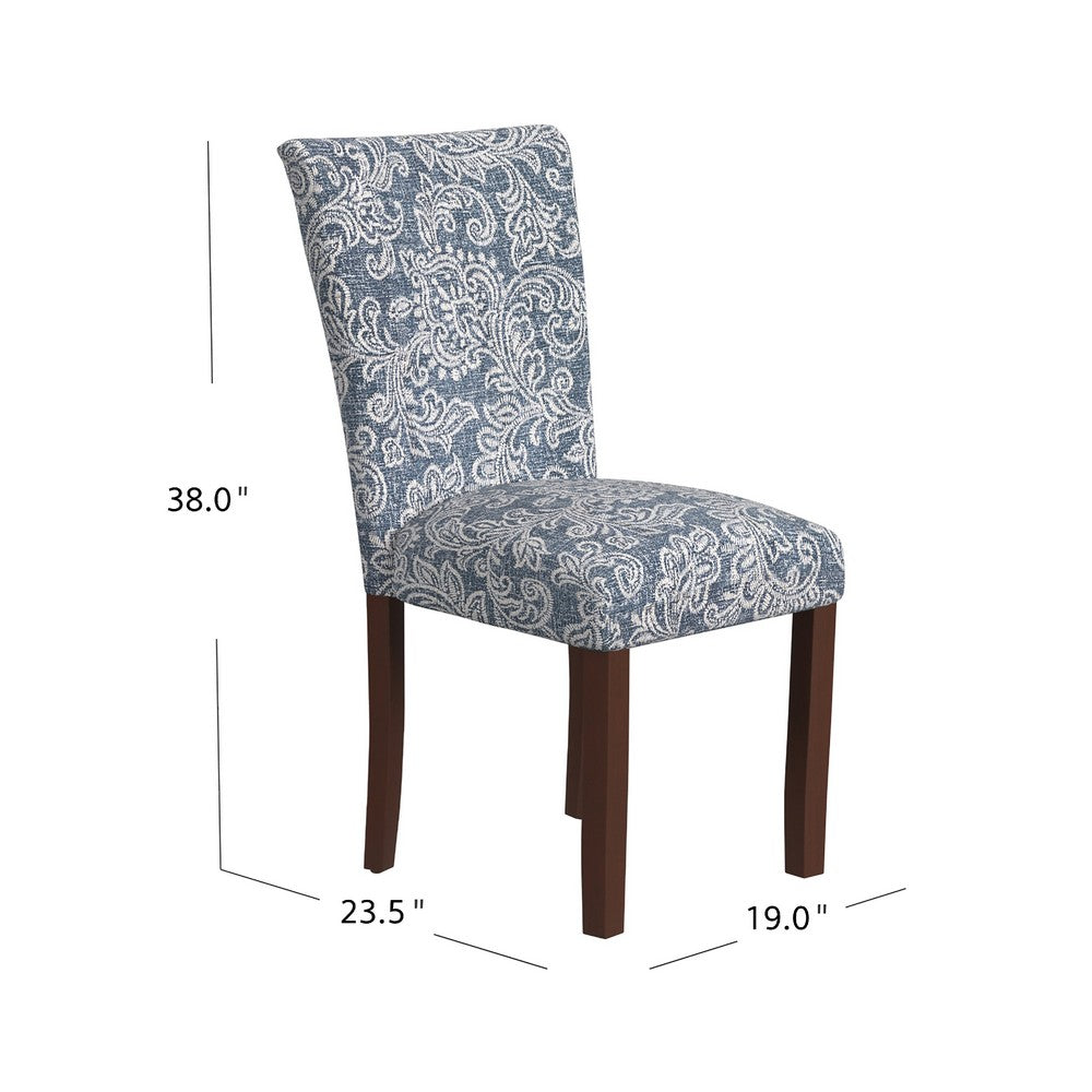Benjara Jax Parsons Dining Chair Set of 2, Blue Jacobean Print Polyester