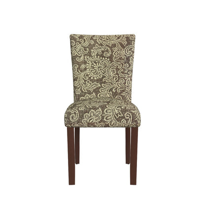 Benjara Jax Parsons Dining Chair Set of 2, Brown Jacobean Print Polyester