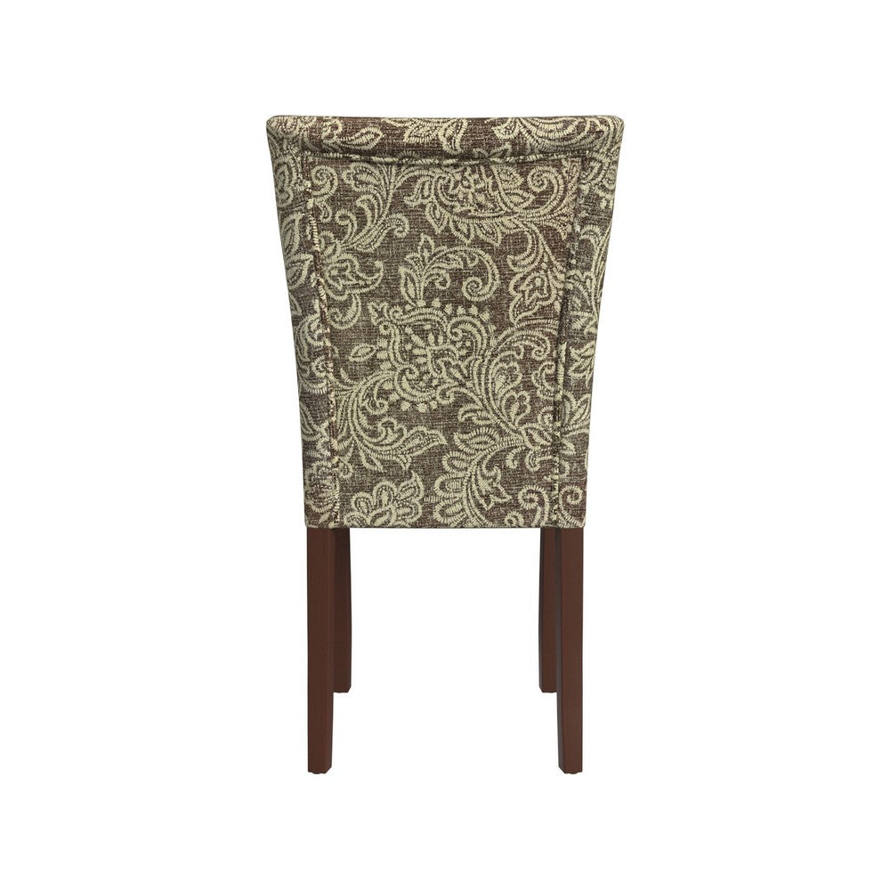 Benjara Jax Parsons Dining Chair Set of 2, Brown Jacobean Print Polyester