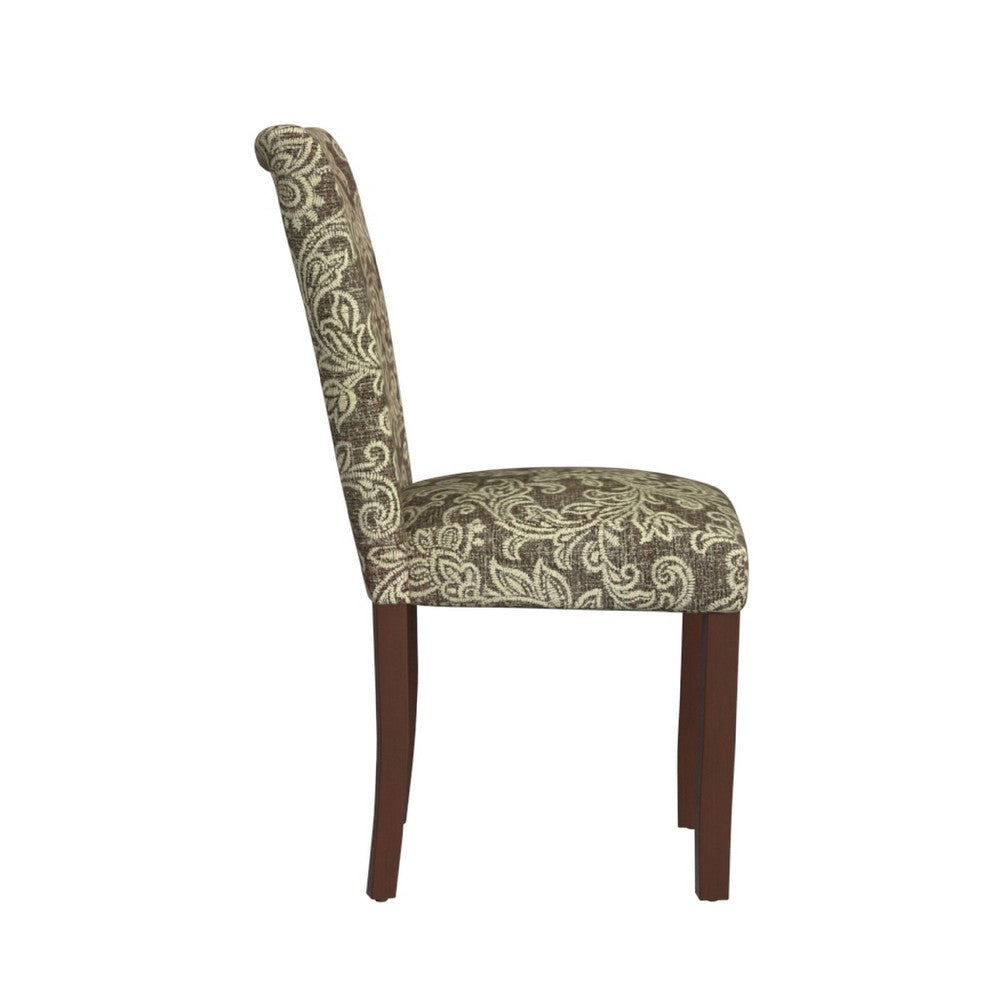 Benjara Jax Parsons Dining Chair Set of 2, Brown Jacobean Print Polyester