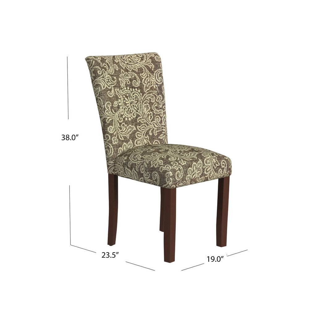 Benjara Jax Parsons Dining Chair Set of 2, Brown Jacobean Print Polyester