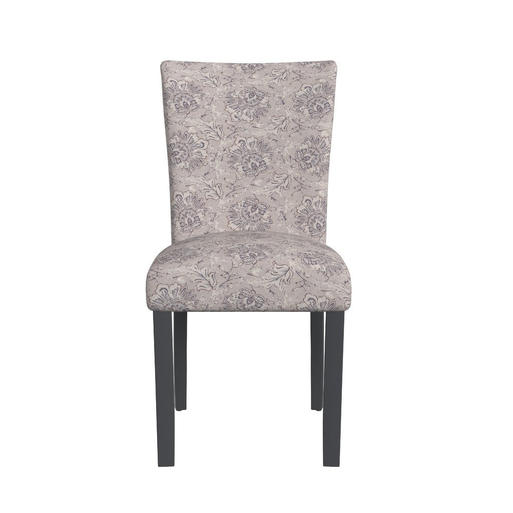 Benjara Jax Parsons Dining Chair Set of 2, Linen Artistic Floral Print Fabric