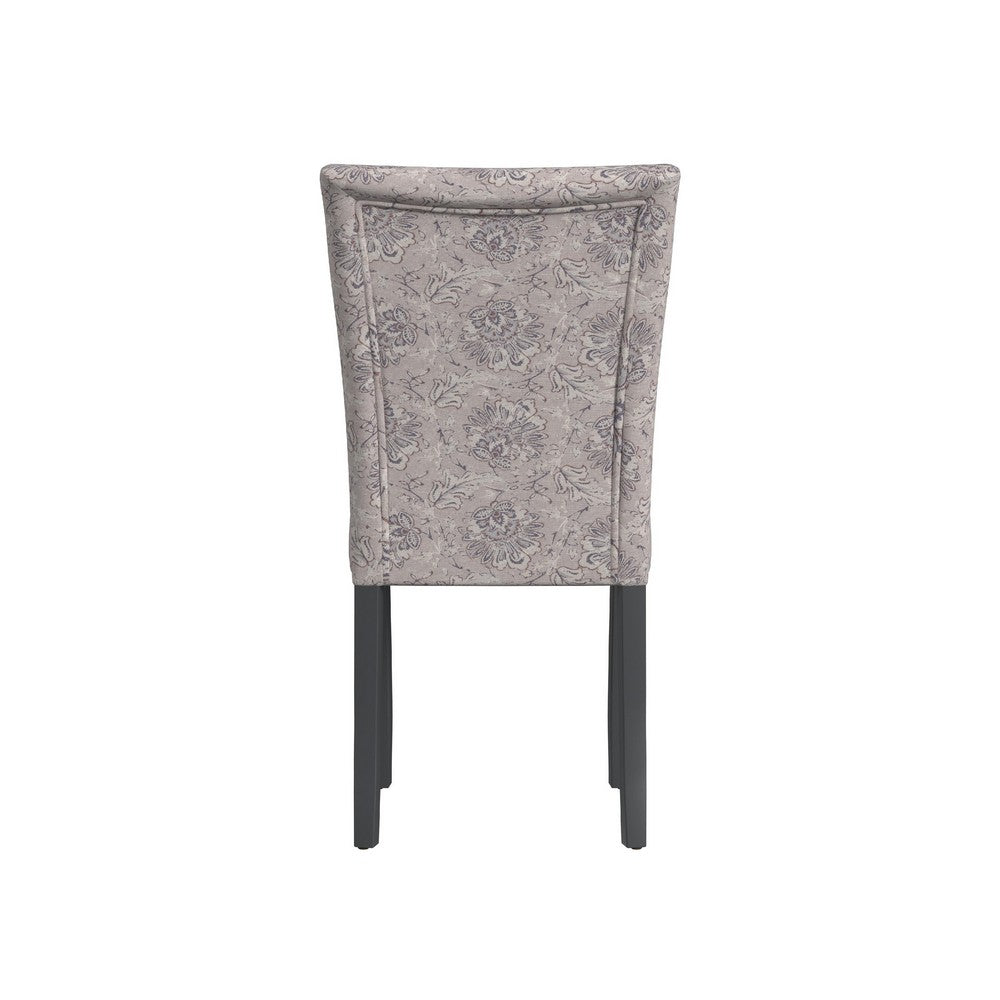Benjara Jax Parsons Dining Chair Set of 2, Linen Artistic Floral Print Fabric
