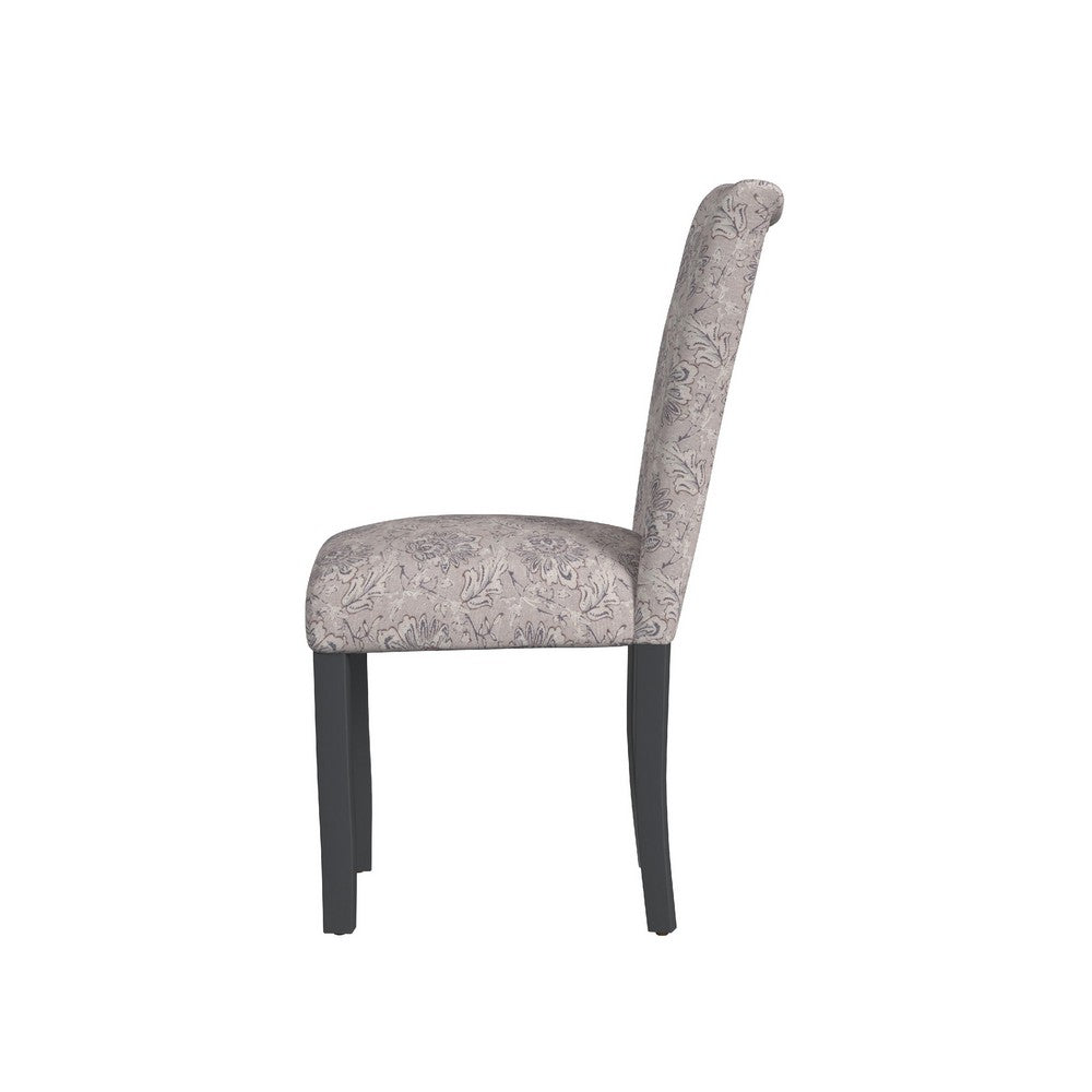Benjara Jax Parsons Dining Chair Set of 2, Linen Artistic Floral Print Fabric