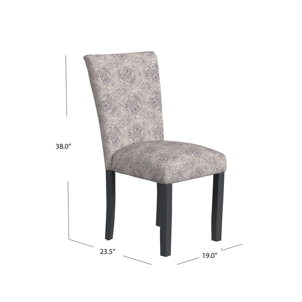 Benjara Jax Parsons Dining Chair Set of 2, Linen Artistic Floral Print Fabric