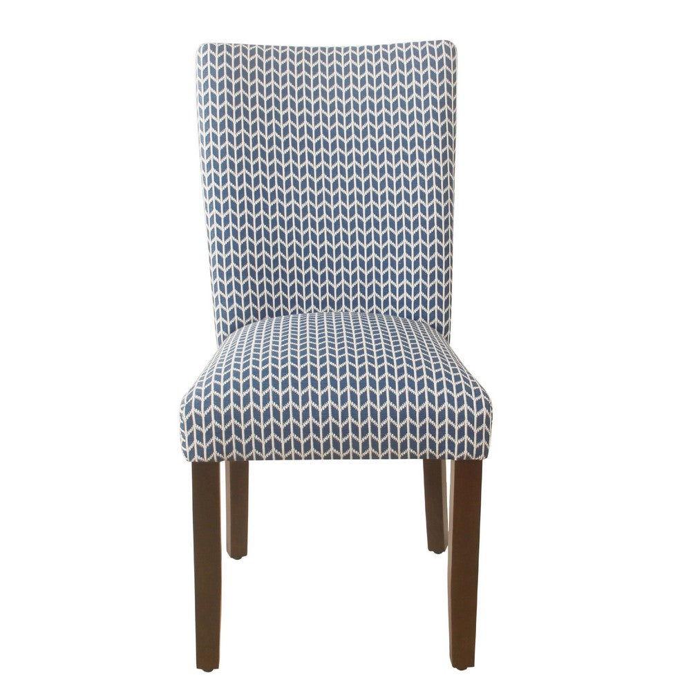 Benjara Jax Parsons Dining Chair Set of 2, Blue Geometric Print Polyester