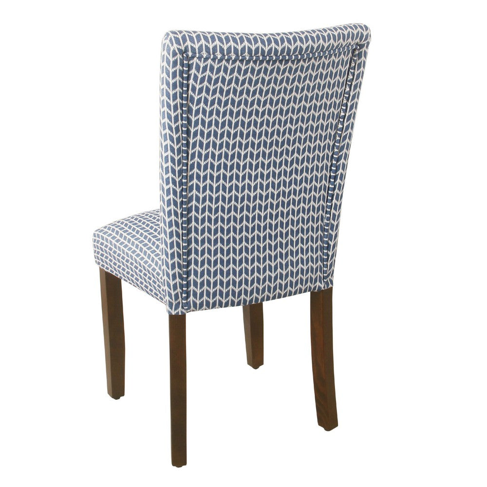 Benjara Jax Parsons Dining Chair Set of 2, Blue Geometric Print Polyester