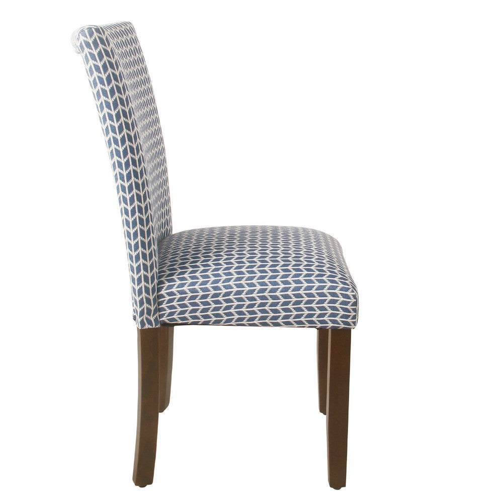 Benjara Jax Parsons Dining Chair Set of 2, Blue Geometric Print Polyester