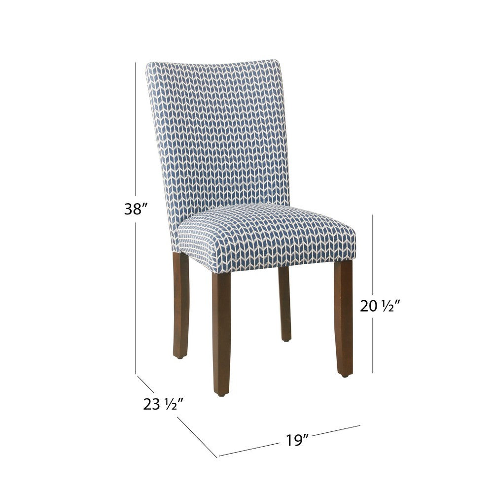 Benjara Jax Parsons Dining Chair Set of 2, Blue Geometric Print Polyester