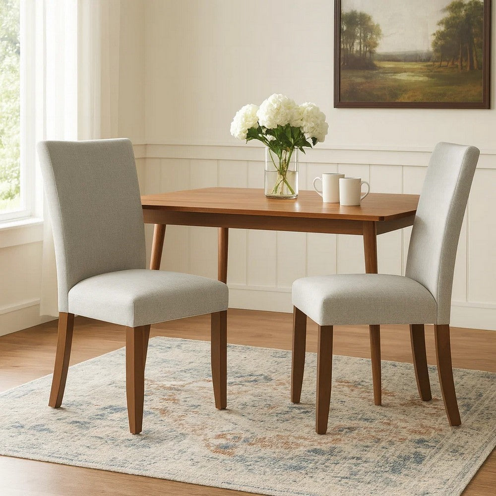 Benjara Jax Parsons Dining Chair Set of 2, Walnut Legs, Gray Woven Polyester