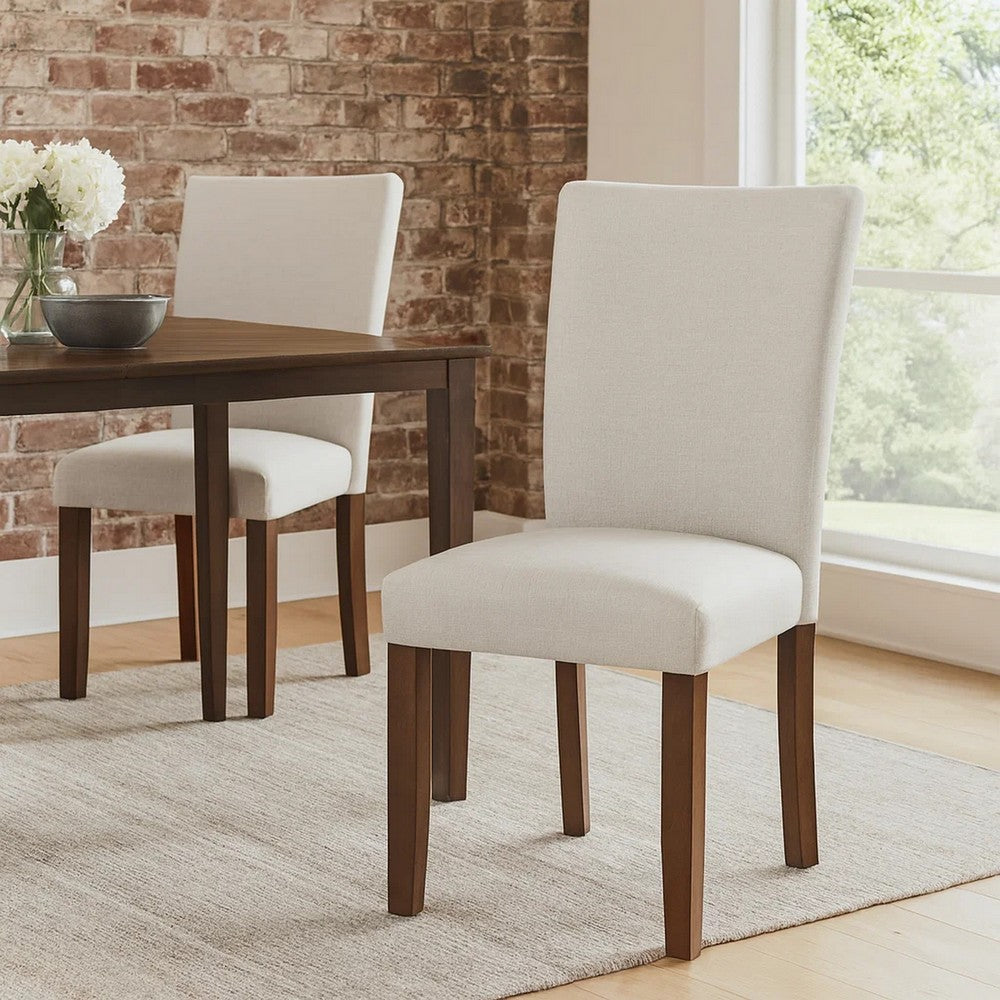 Benjara Jax Parsons Dining Chair Set of 2, Walnut Legs, Gray Woven Polyester