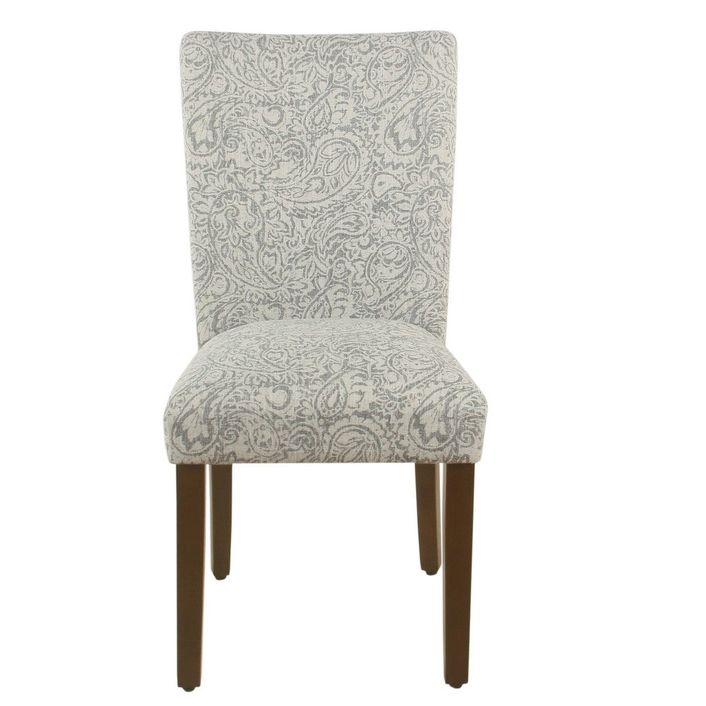 Benjara Jax Parsons Dining Chair Set of 2, Dark Walnut, Gray Beige Floral
