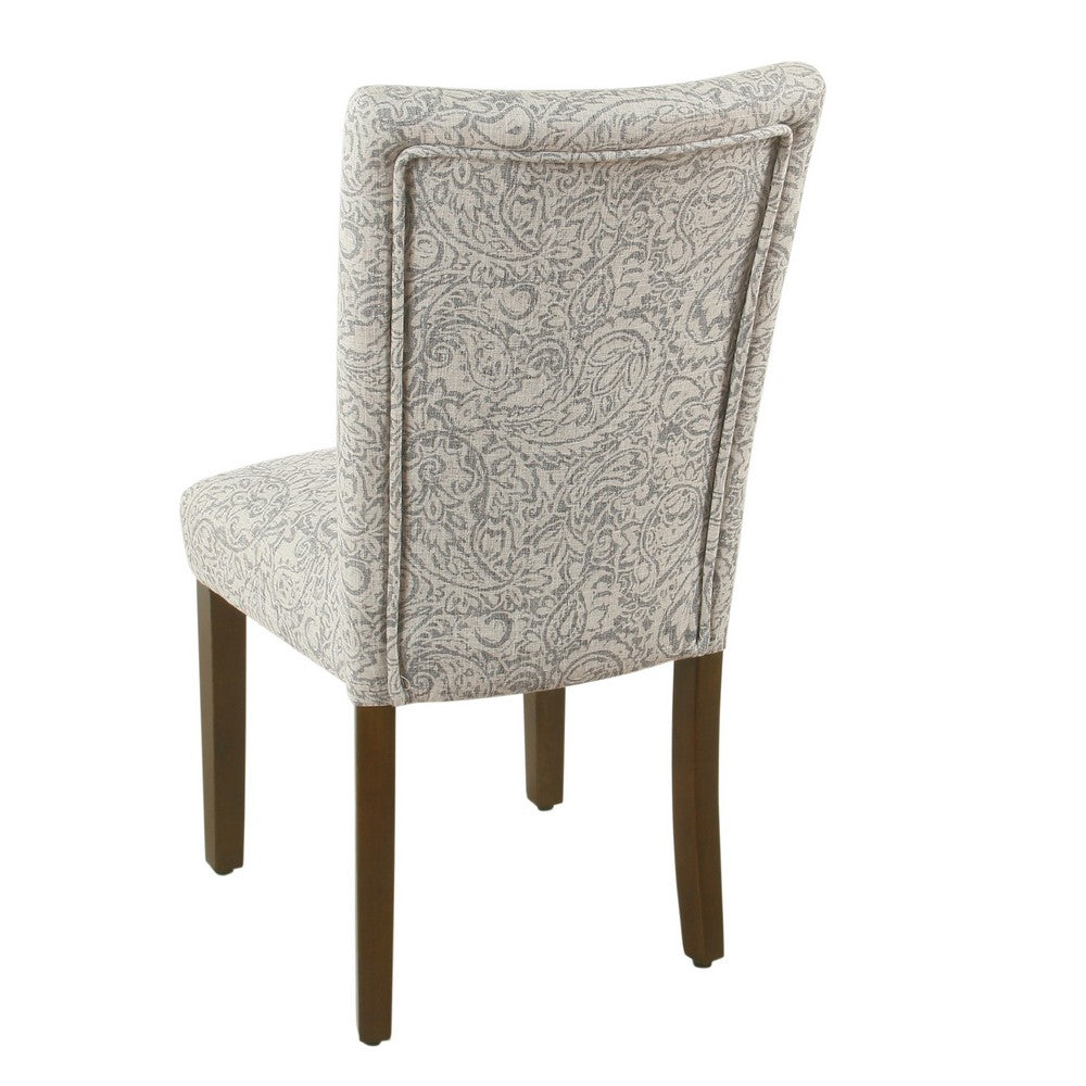 Benjara Jax Parsons Dining Chair Set of 2, Dark Walnut, Gray Beige Floral