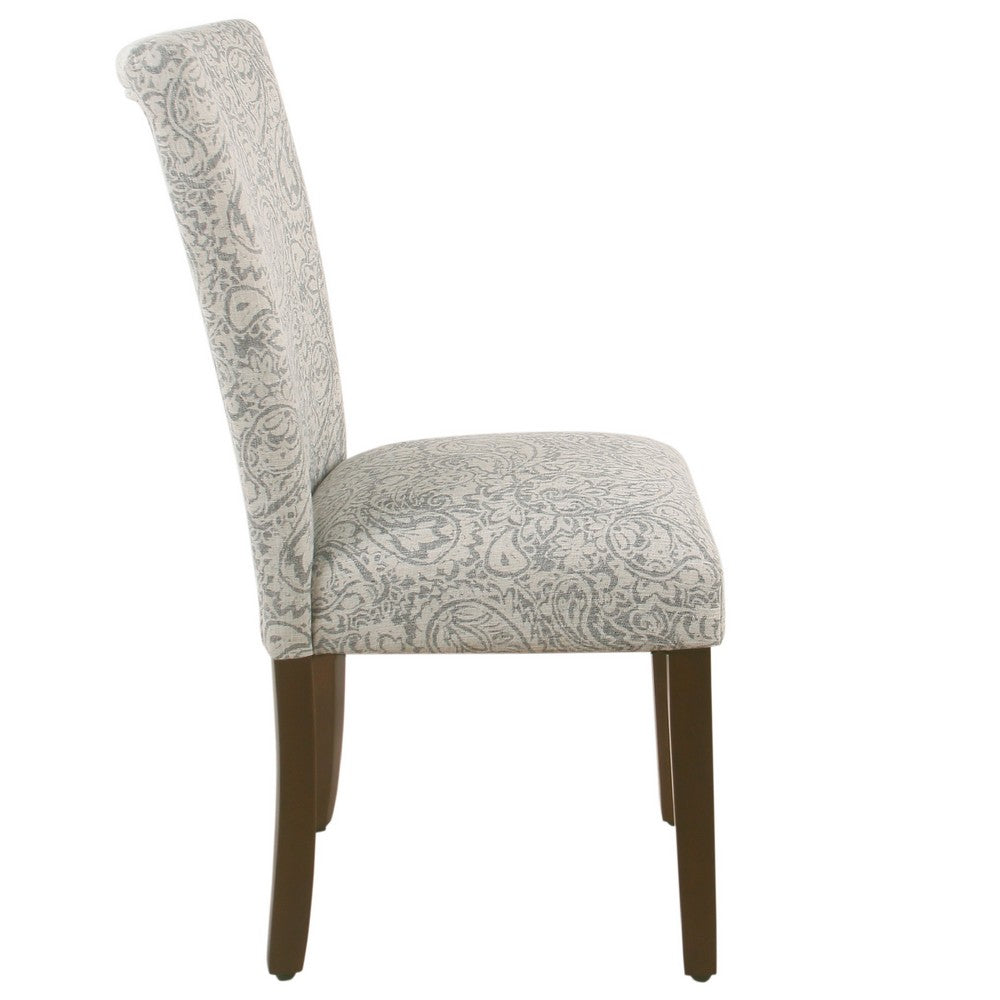 Benjara Jax Parsons Dining Chair Set of 2, Dark Walnut, Gray Beige Floral