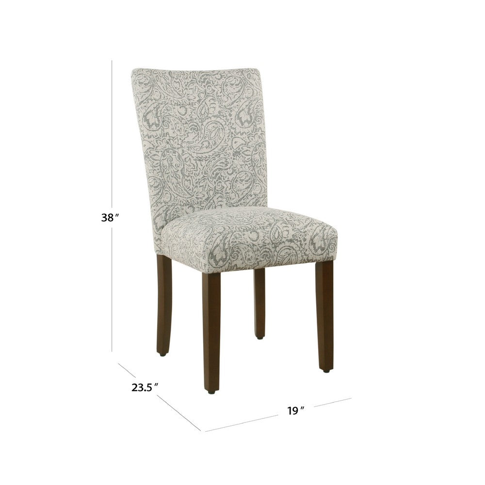 Benjara Jax Parsons Dining Chair Set of 2, Dark Walnut, Gray Beige Floral