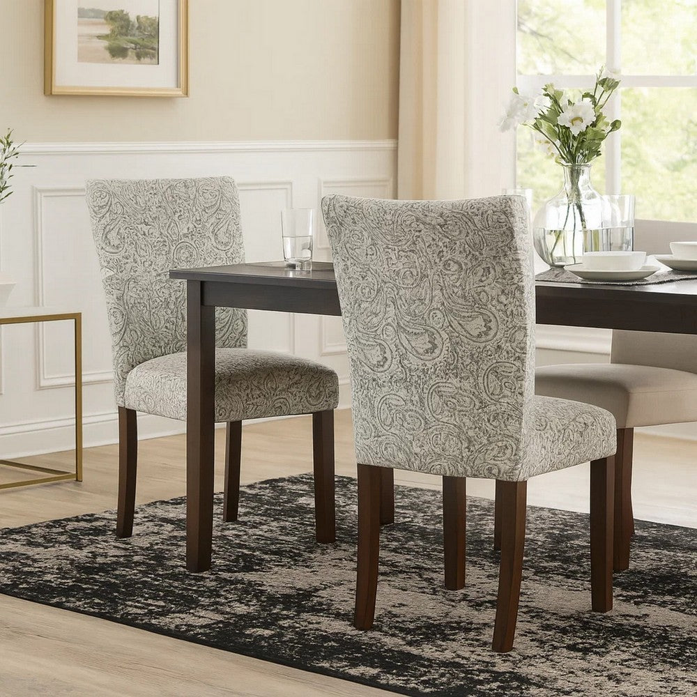 Benjara Jax Parsons Dining Chair Set of 2, Dark Walnut, Gray Beige Floral