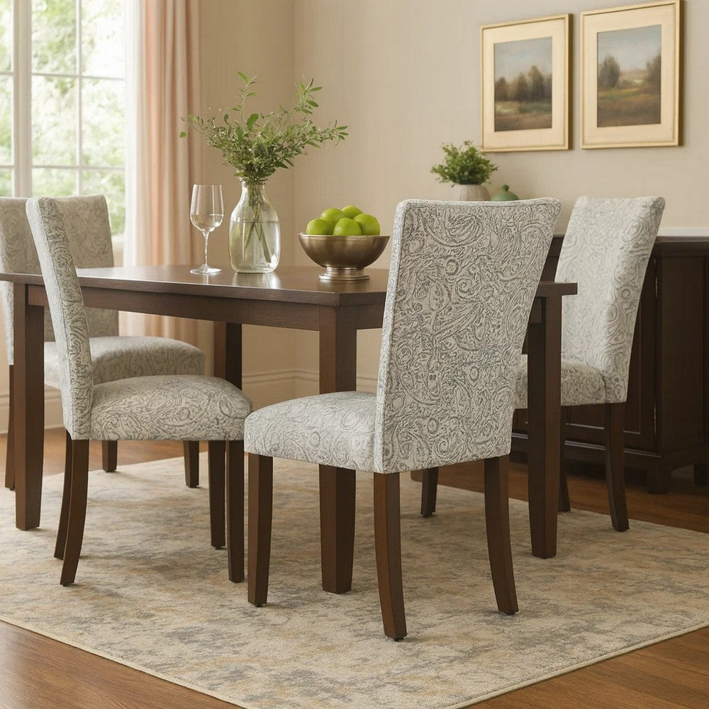 Benjara Jax Parsons Dining Chair Set of 2, Dark Walnut, Gray Beige Floral
