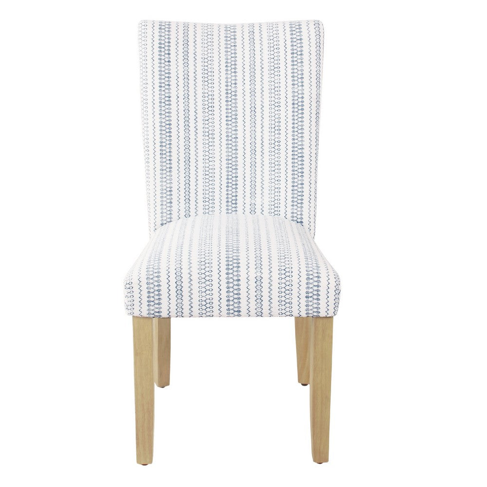 Benjara Jax Parsons Dining Chair Set of 2, Blue And White Farmhouse Striped