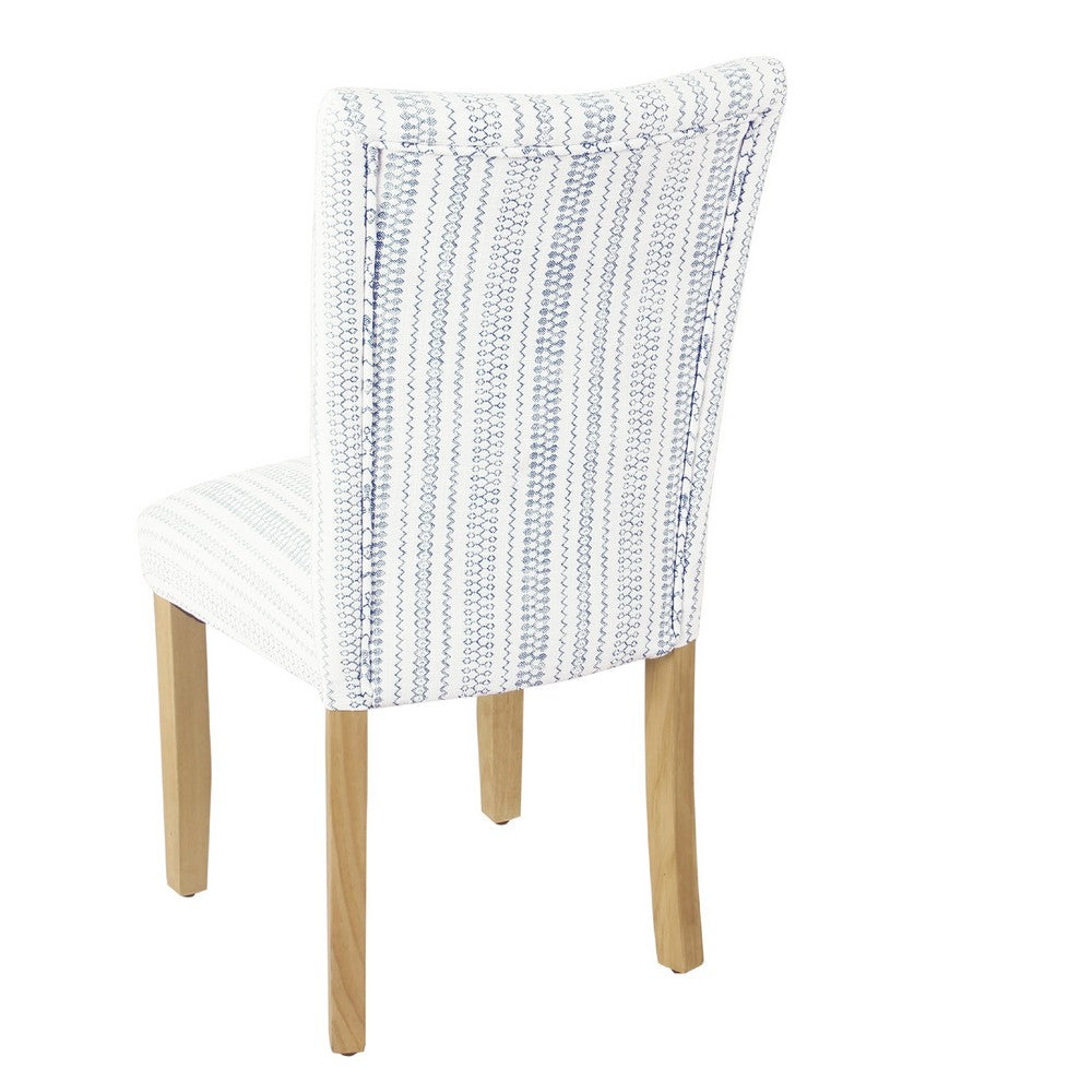 Benjara Jax Parsons Dining Chair Set of 2, Blue And White Farmhouse Striped