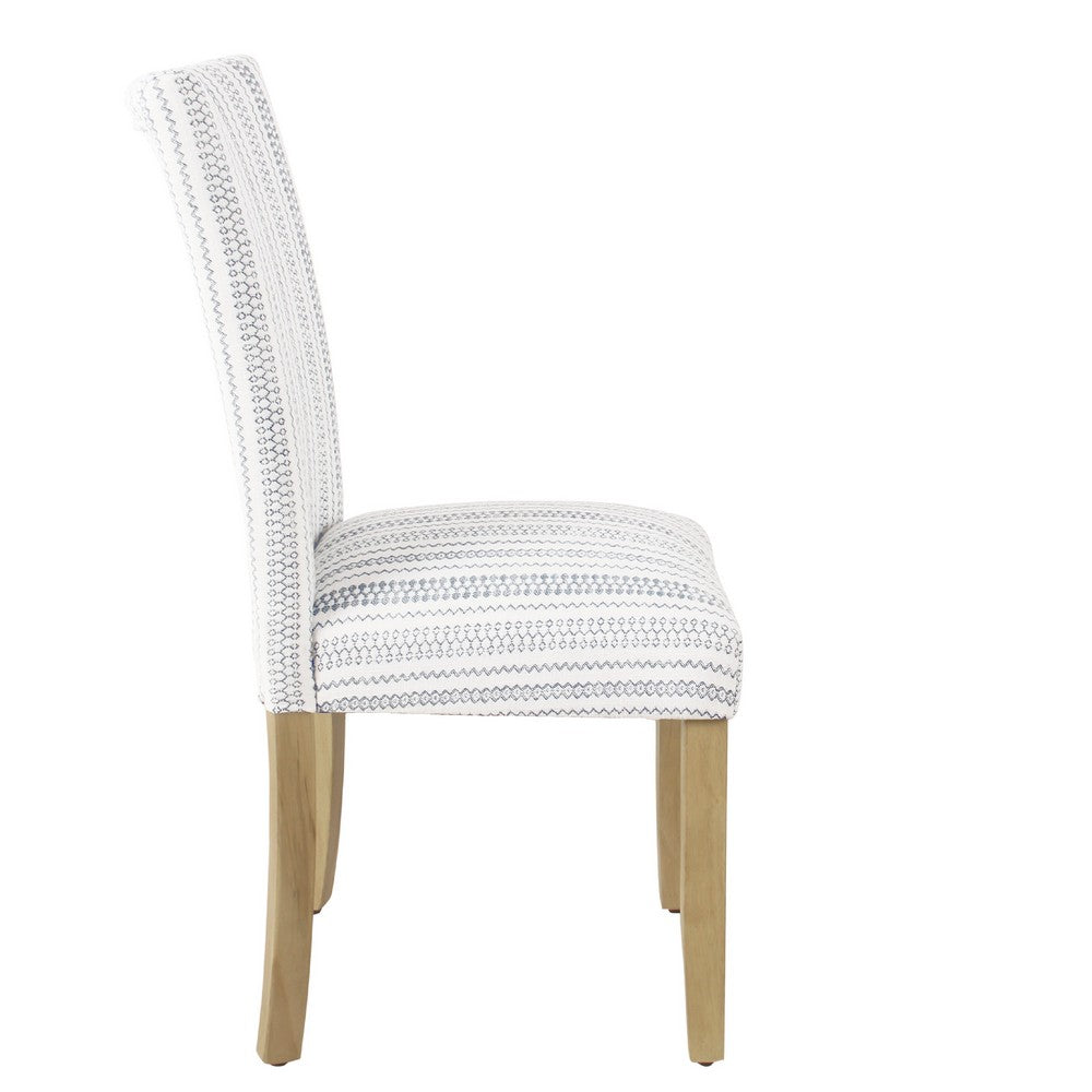 Benjara Jax Parsons Dining Chair Set of 2, Blue And White Farmhouse Striped