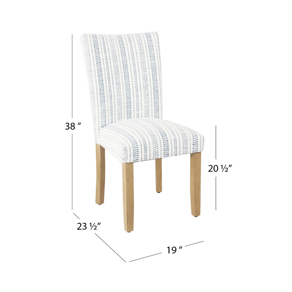 Benjara Jax Parsons Dining Chair Set of 2, Blue And White Farmhouse Striped