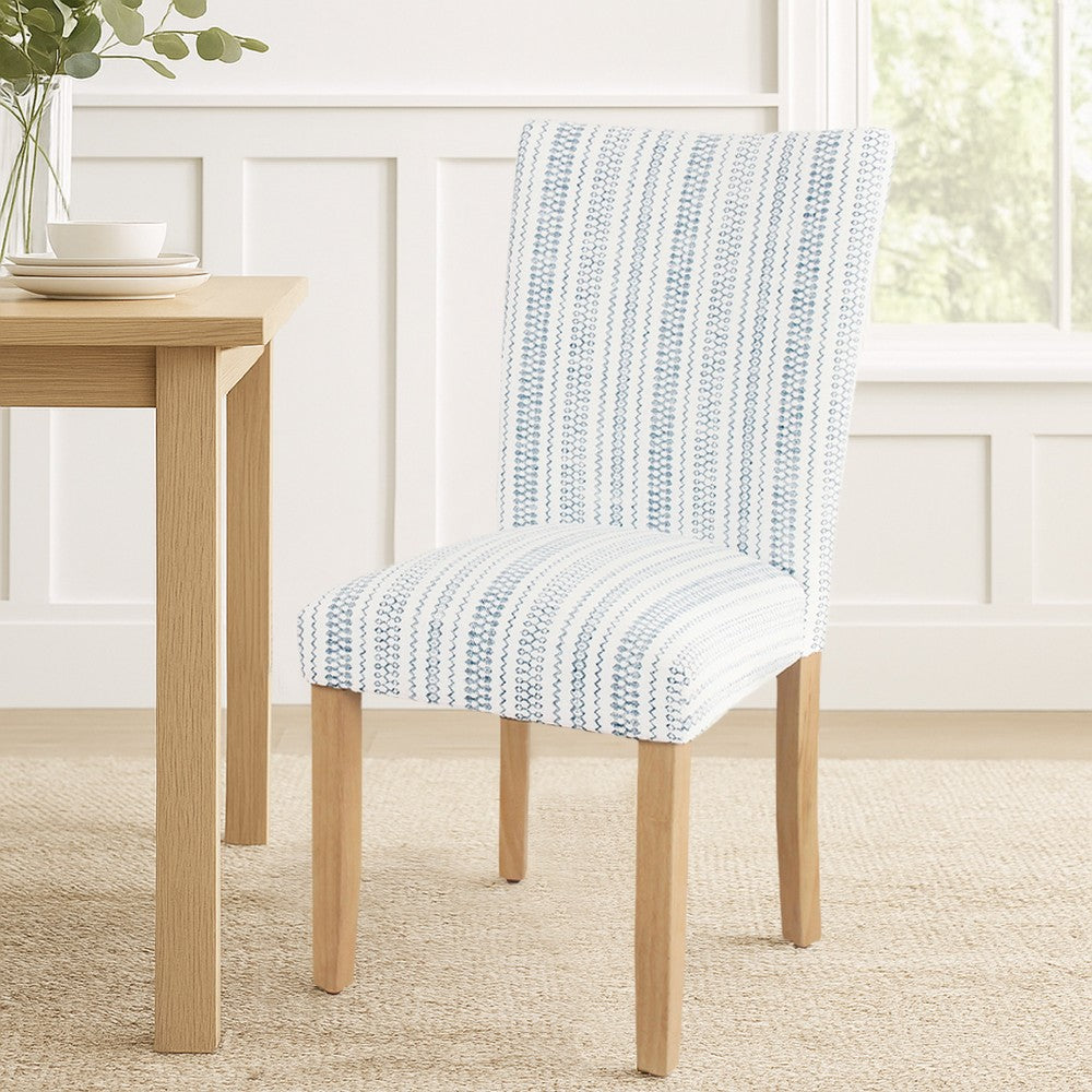 Benjara Jax Parsons Dining Chair Set of 2, Blue And White Farmhouse Striped