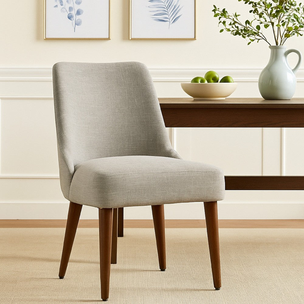 Benjara Guy Dining Chair with Dark Amber Tapered Legs, Gray Woven Fabric