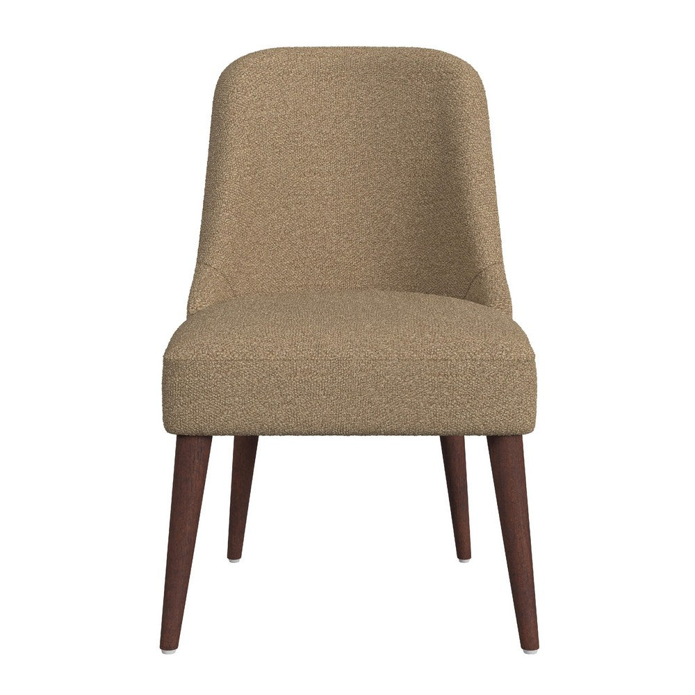 Benjara Guy Dining Chair with Dark Amber Tapered Legs, Brown Boucle Fabric