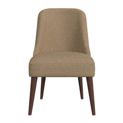 Benjara Guy Dining Chair with Dark Amber Tapered Legs, Brown Boucle Fabric