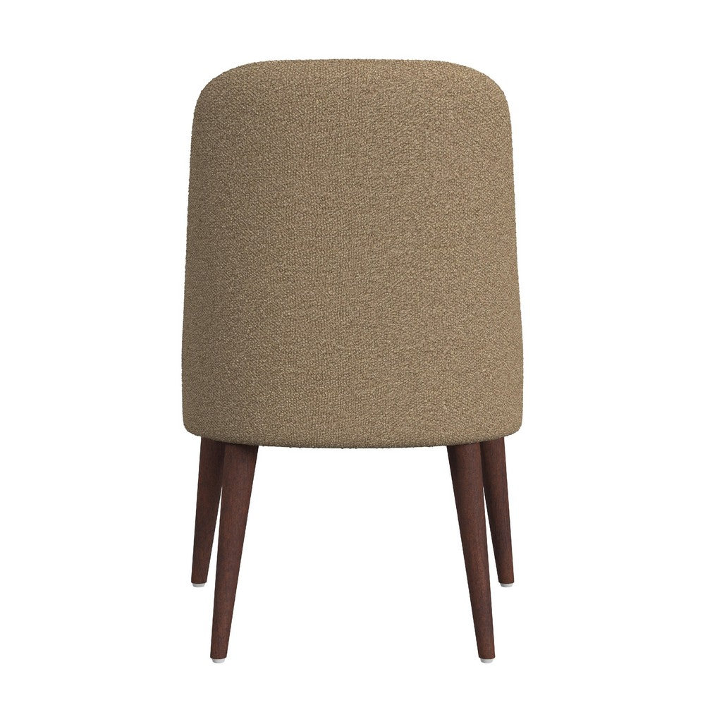 Benjara Guy Dining Chair with Dark Amber Tapered Legs, Brown Boucle Fabric