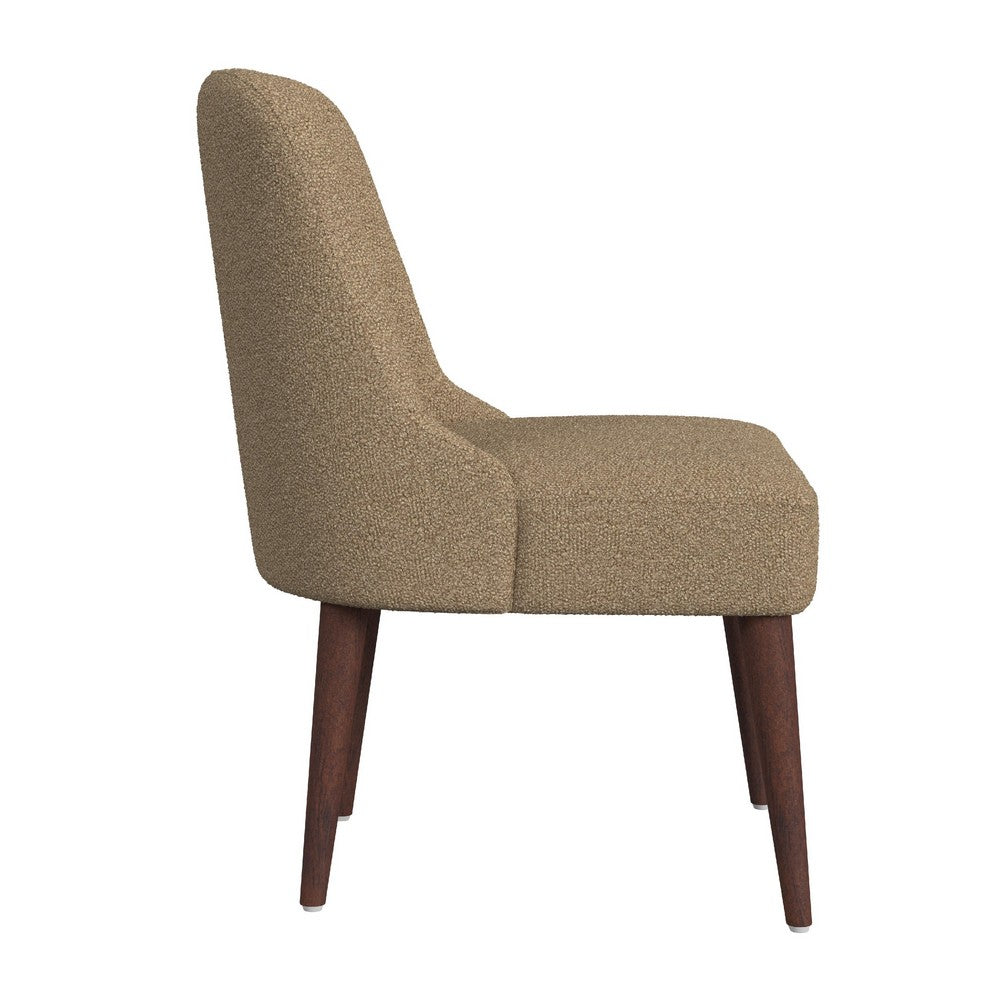 Benjara Guy Dining Chair with Dark Amber Tapered Legs, Brown Boucle Fabric